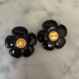 Chanel camellia clip on earrings